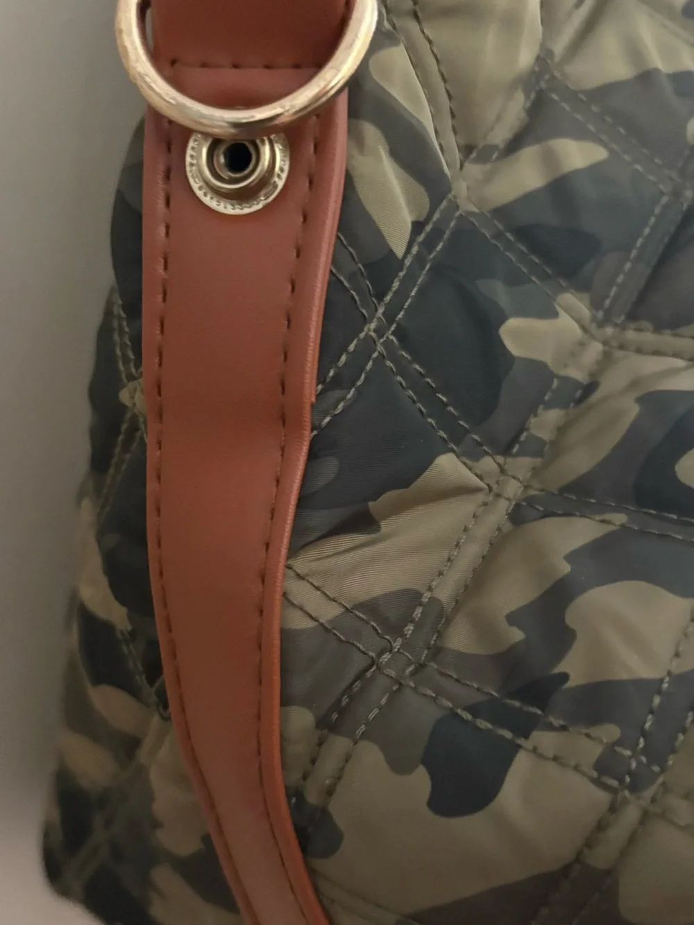 Joan & David Quilted Camo Nylon Weekender Travel Bag Large Tote w/Clear Pouch